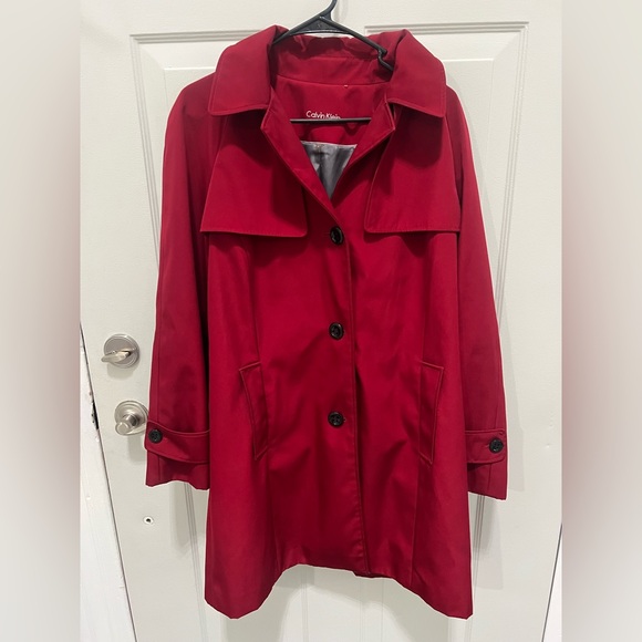 Calvin Klein Jackets & Blazers - Calvin Klein Wine Red Women’s Trench Coat with Removable Hood sz Large